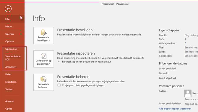 PowerPoint opslaan als PDF