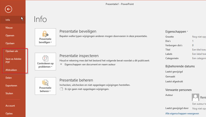 PowerPoint opslaan als PDF